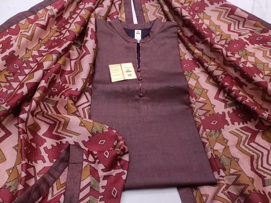 Pure Tussar Kurta Set With Dupatta, Pure Silk Salwar Suit, Silk Salwar ...