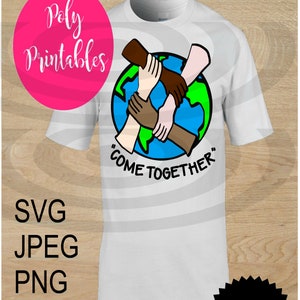 Ven juntos, blanco y negro, manos de amor, unidad, paz, SVG, PNG. Archivo de corte JPEG, descarga digital instantánea para silueta, para cricut