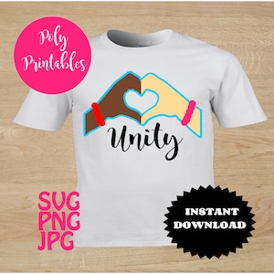 Unity negro blanco corazón amor manos unidad paz SVG PNG Jpg descarga digital para sublimación e impresión y corte y vinilo