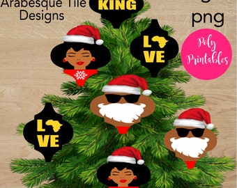 Tile Christmas Ornament SVG BUNDLE, Arabesque Tile svg ,  4 bundle cut file,  black santa,  Santa Diva, Black BLM,  King, Black Love