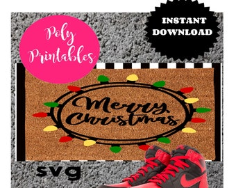 Merry Christmas lights doormat design svg |Christmas doormat cut file | doormat svg, digital cut file,  door mat design, instant download,