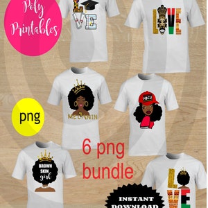 Black LOVE png,  Brown Skin Girl,  Black girl magic, 6 BUNDLE  PNG  download for sublimation and print and cut