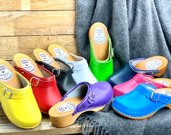 Swedish Clogs Moccasins Wooden clogs Women clogs Leather clogs Womens Boots Womens moccasins Wood clogs Clogs Multicolored shoes sandals