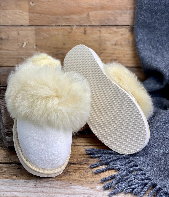 Sheepskin Slip on Slippers Mules Women s Slippers Warm Fluffy