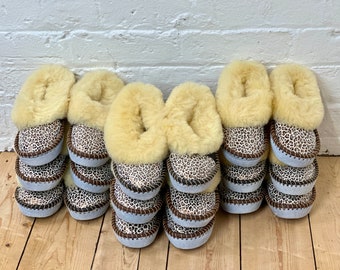 New Gold Leopard Women's Sheepskin Moccasins