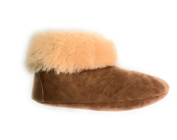 Woolfield Ladies Genuine Sheepskin Rolled Cuff Bootie Slippers Women s Boots Etsy