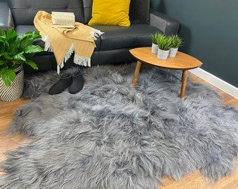 GIANT Real Icelandic SEXTO Sheepskin Rug Gray Beautiful Natural Throw Genuine Leather Decorative Rug Comfy Cozy Very Thick