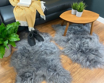 Real Icelandic Sheepskin Rug Gray Beautiful Natural