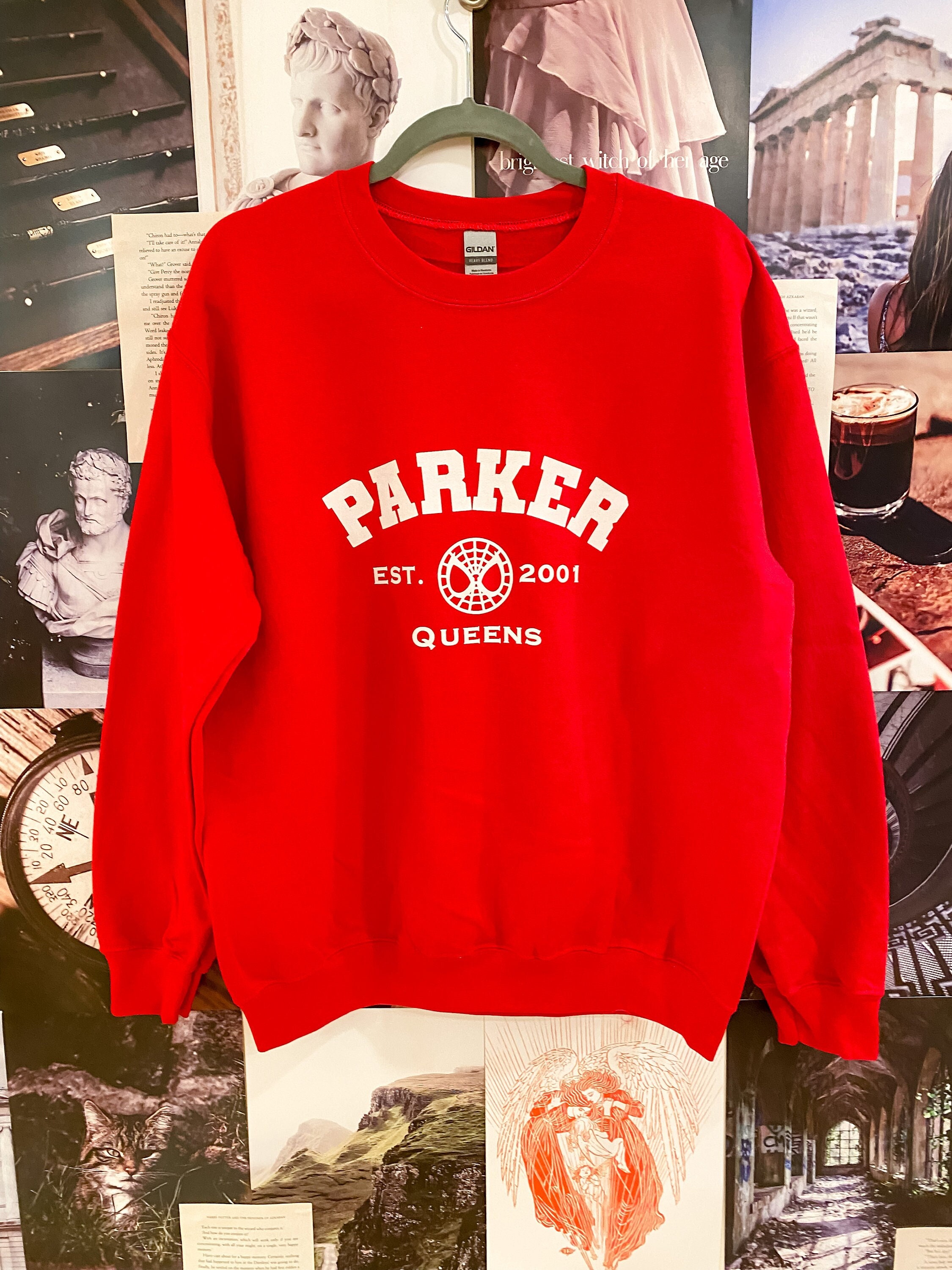 red gildan sweatshirt
