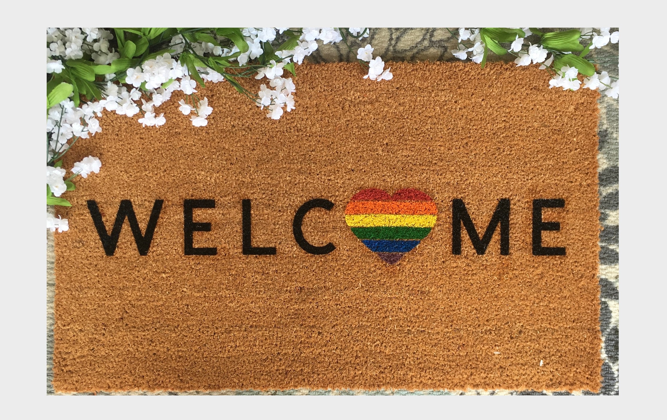 Gay Pride Doormat/LGBT Gift/Rainbow Welcome Mat/Gay Wedding Gift/Cute Outdoor Rug