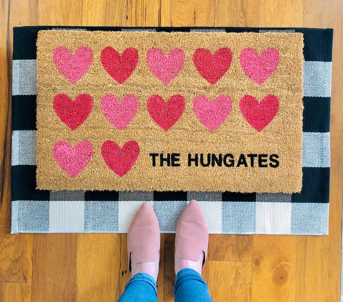 Pink Hearts Mat/Personalized Doormat/Home Etsy