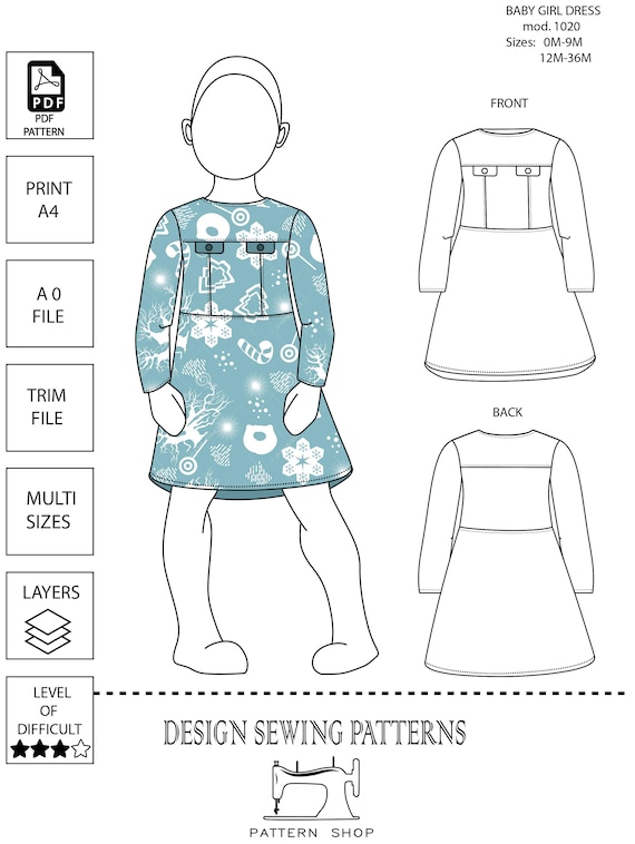 Girl Baby Girl Dress Pattern Pdf Sewing Long Sleve Baby Girl | Etsy