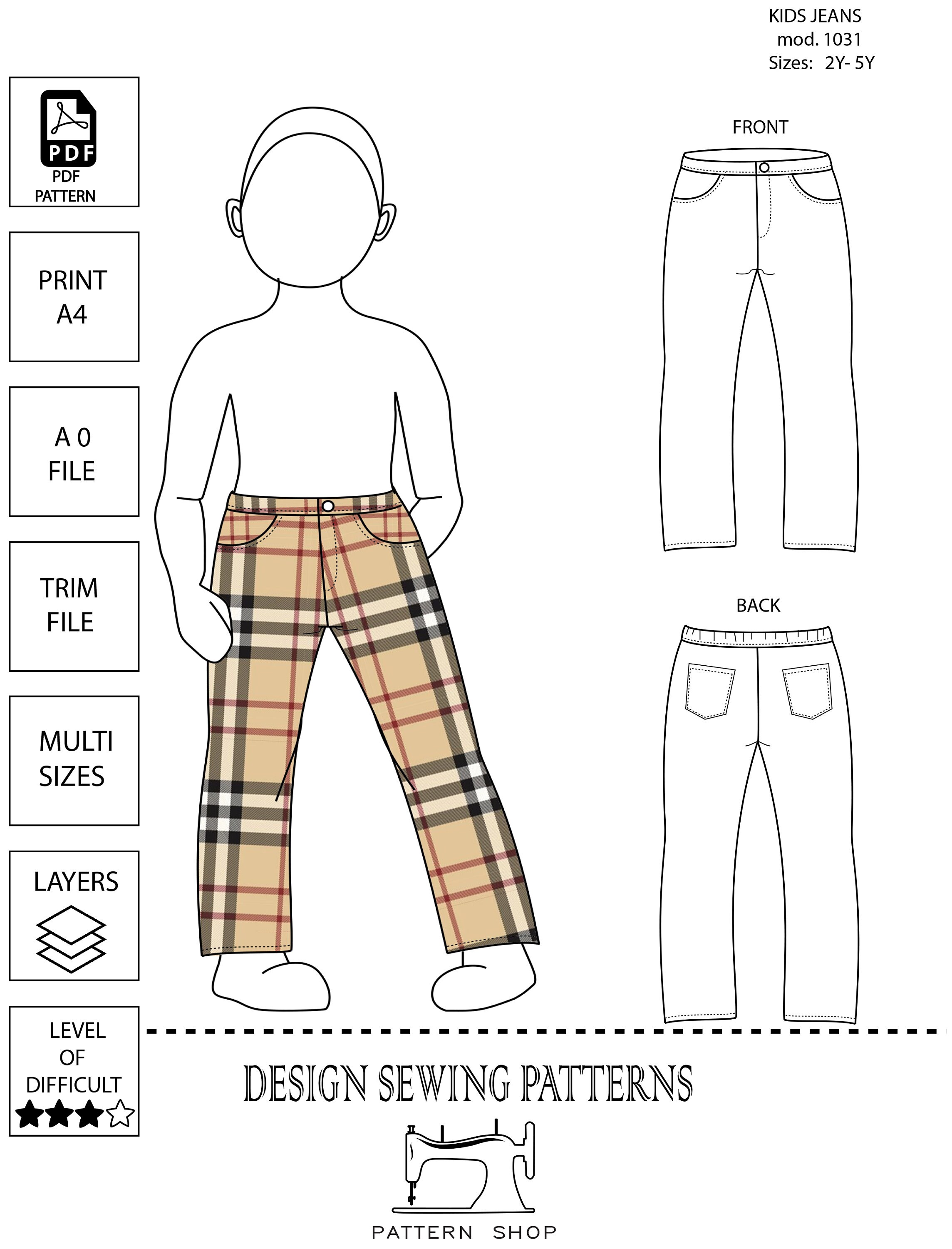Kids Jeans Girl and Boy Pants Pattern 