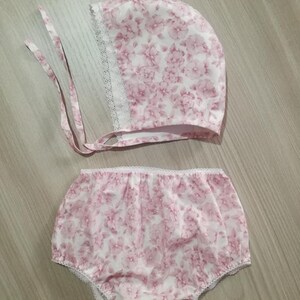 Ruffled Panties and Baby Bonnet. baby hat ,pdf sewing patterns 3M/6M/9M/12M/18M/2Y/3Y. 2 hat and panties sewing patterns