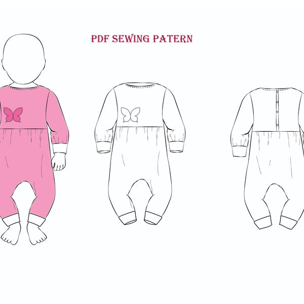 Baby girl romper pattern, baby romper sewing pattern PDF, sewing patterns pdf A4 Format, A0 format