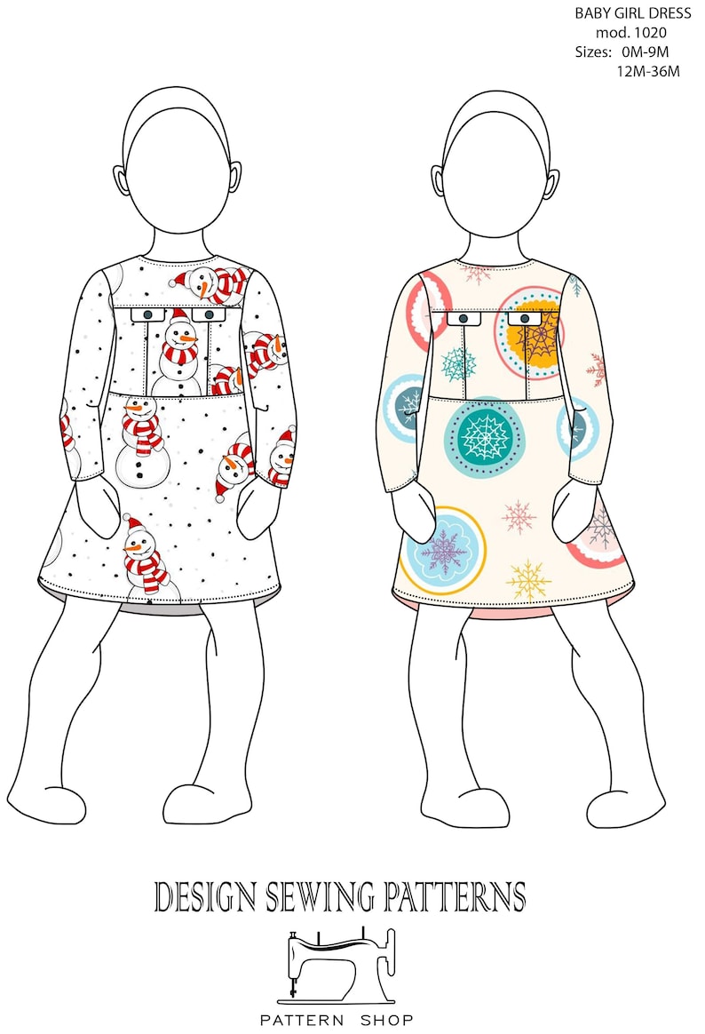 Girl Baby Girl Dress Pattern Pdf Sewing, Long Sleeve, Baby Girl 0-1-3-6-9 Month. Instant ...