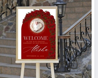 Annaprashan Rice Feeding Welcome Sign, First Birthday Photo Insert (Digital Template)