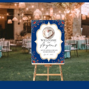 Annaprashan Pasni Rice Feeding Welcome Party Sign. Annaprashanna first birthday sign with photo insert. Fully Customized DIGITAL TEMPLATE