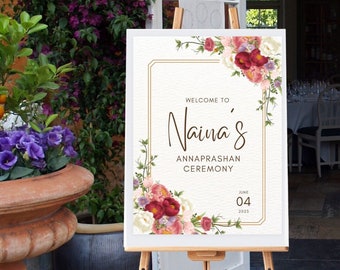 Annaprasanna Welcome Sign Template, Customizable Floral Design (Digital Download)