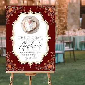 Annaprashan Pasni Rice Feeding Welcome Party Sign. Annaprashanna first birthday sign with photo insert. Fully Customized DIGITAL TEMPLATE