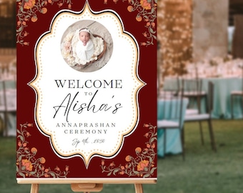 Annaprashan Welcome Sign, Rice Feeding Ceremony, Photo Insert (Digital Template)
