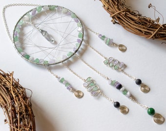 Lilac crystal dreamcatcher/ green aventurine / amethyst/ metal dreamcatcher