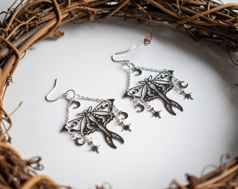 Luna Moth Dangle Earrings: Stainless Steel Celestial Witchy Earrings