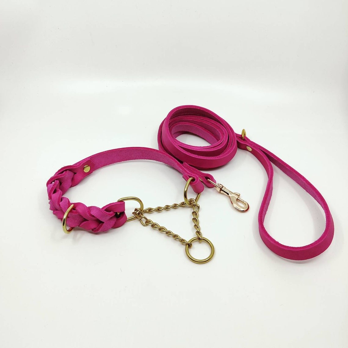 Martingale Chain Collar Slip on Braided Soft Leather Half Etsy