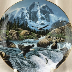 22 kt gold decorated collectible wall plate with hand painted by John Van Straalen, signed, with a certificate