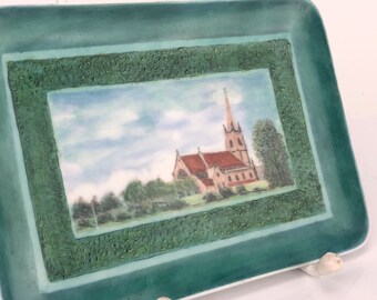 Hand painted porcelain plate from Germany with St. Lawrence church