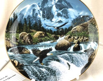 22kt Gold Decorative Plate: Hand-Painted Eagle Scene by John Van Straalen