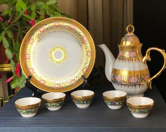 Tea set, Royal vintage tea set in their original box, hand painted with 24K gold, coffee lover gift