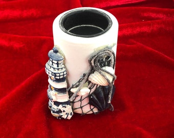 Handmade Ceramic Lighthouse Candlestick Holder with 3D Decor