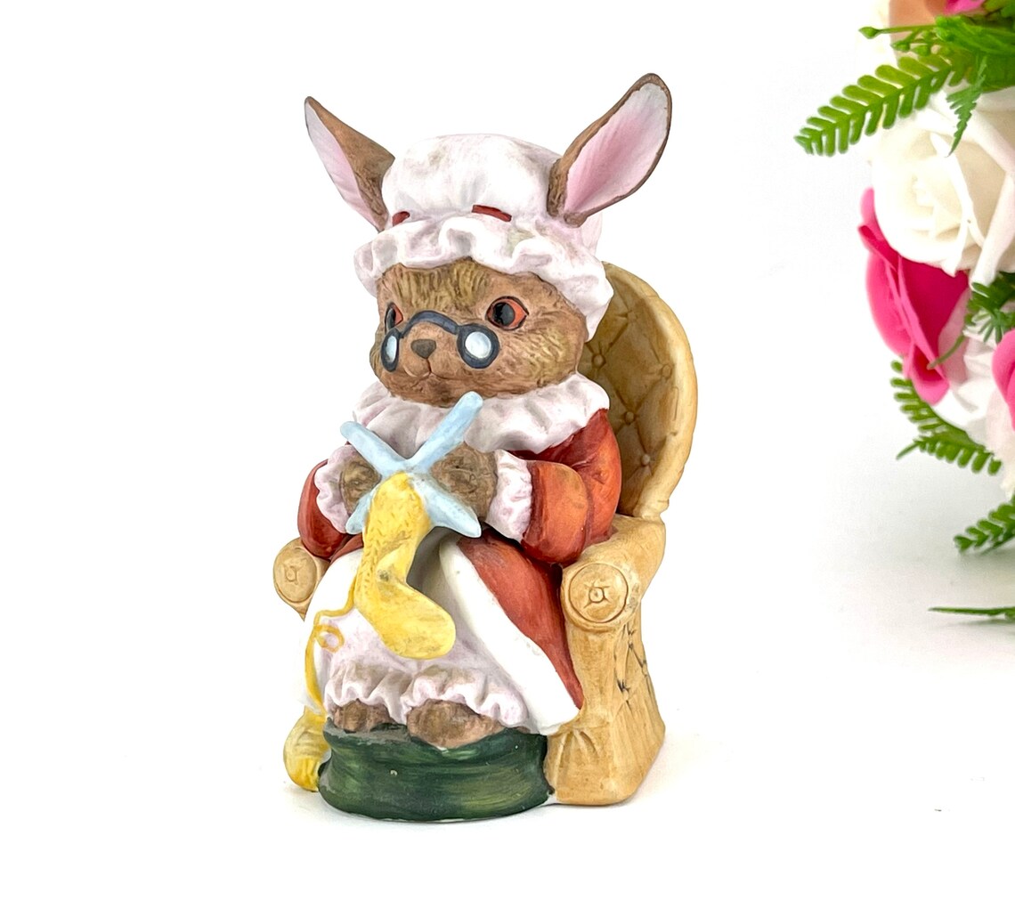 Grandma bunny knitting figurine easter vintage decor Etsy