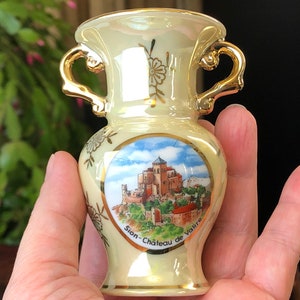 Antike Porzellan Blumenvase aus Frankreich mit Valère Basilika Malerei, kleine Vase, Mini Vase