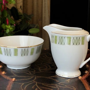 Porcelain creamer and sugar bowl set, vintage set of sugar dish and jug