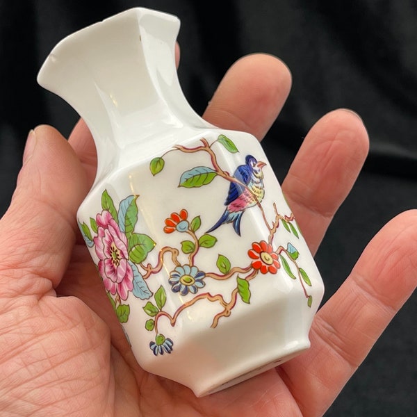 Vase für Blumen, kleine Aynsley Vintage Vase made in England, Design mit Vogel und Blumen