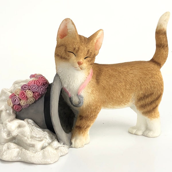 Shertatt & Simpson small cute cat figurine, kitten with Wedding Veil and top hat, No.55584