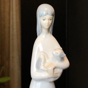 Lady with Cat, Vintage Miguel Requena Porcelain Figurine Made In Spain,