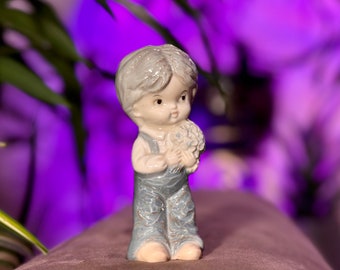 Vintage Porcelain Boy Figurine with Flowers