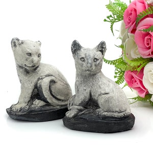 Two vintage gray cat figurines, plaster cats
