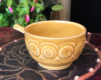 Ceramic bowl with a handle, handmade bowl, hand decorated cup