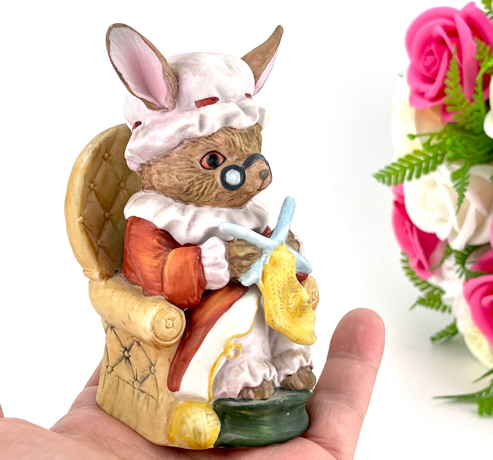Grandma bunny knitting figurine easter vintage decor Etsy