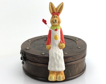 Hand crafted ceramic rabbit figurine, vintage figurine, sitting rabbit, ceramic rabbit