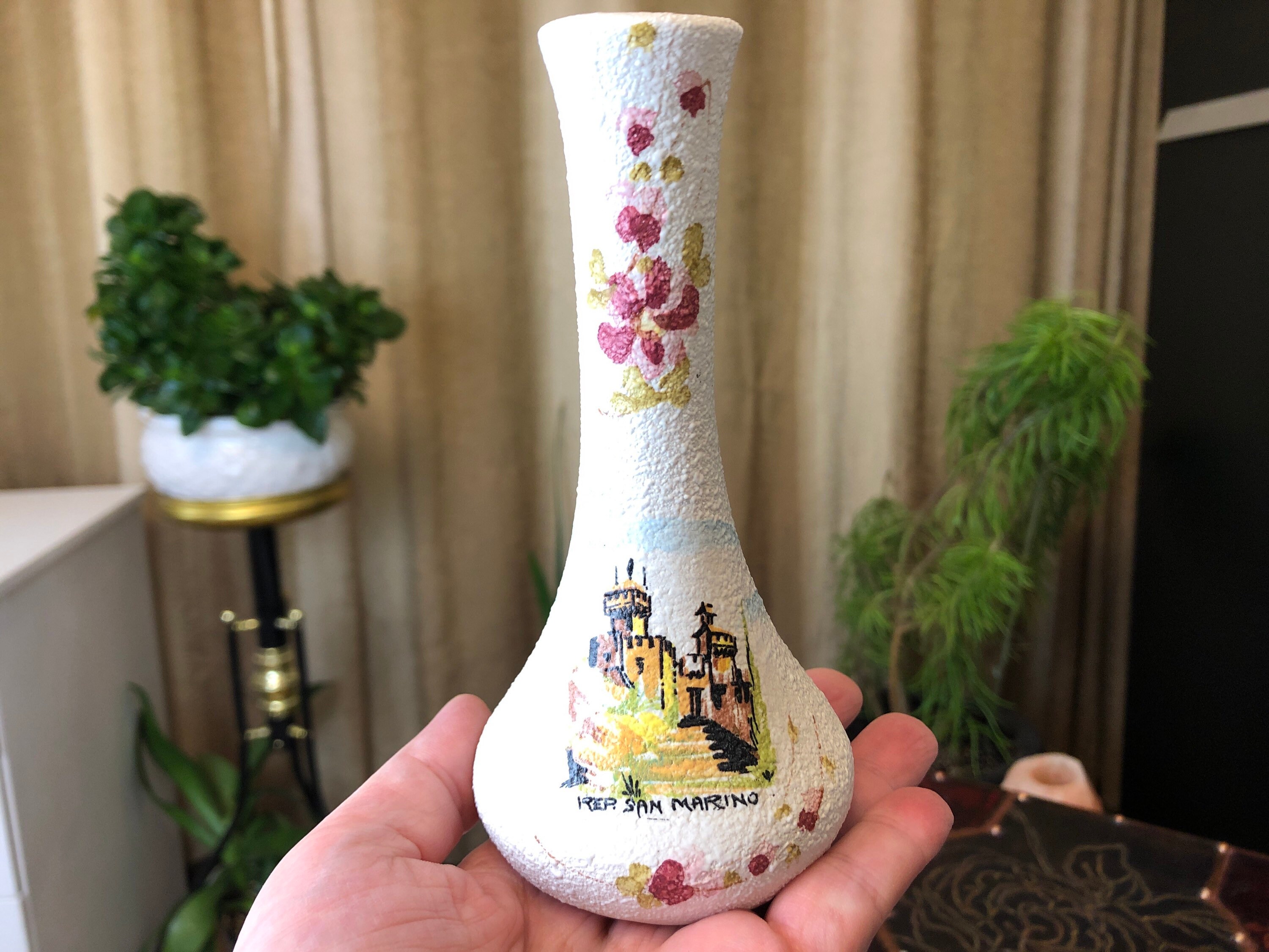 アンティーク　イタリア　フラワーベース　手描き　花模様　ピゴラロ 花瓶・フラワースタンド