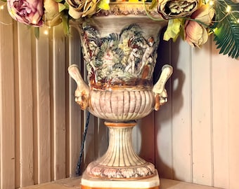 Capodimonte vase, cherub vase, Antique Hand-painted big vase, Italian art pottery vase as centerpiece vase