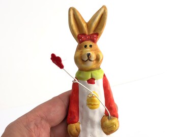 Hand Crafted Ceramic Rabbit Figurine: 20th Century Decor