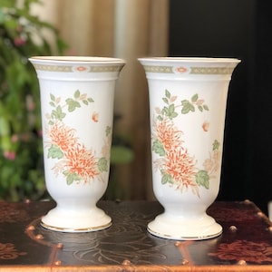 Porcelain vases, vases set, Chrysanthemum vintage flower vases from England, vases decor