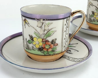Hand-Painted Japanese Espresso Cup and Saucer: Vintage Floral Tea Set