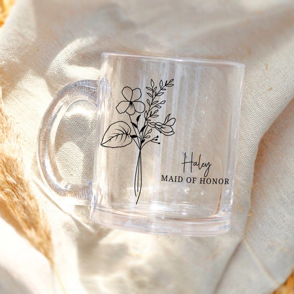 Birth Flower Bridesmaids Gift, Meaningful Bridesmaid Mug, Wedding Party Gifts, Personalized Bridesmaid Gift, Maid of Honor Gift